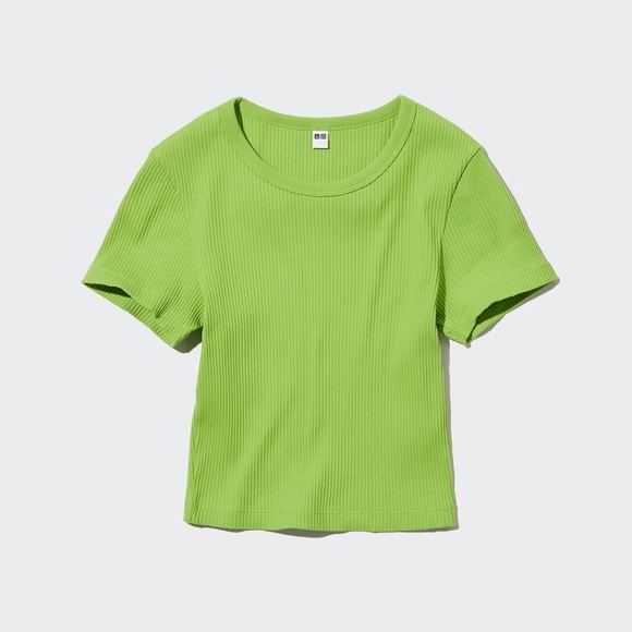 Uniqlo Ribbed Crew Neck Short Sleeve Crop TShirt - Picture 1 of 6